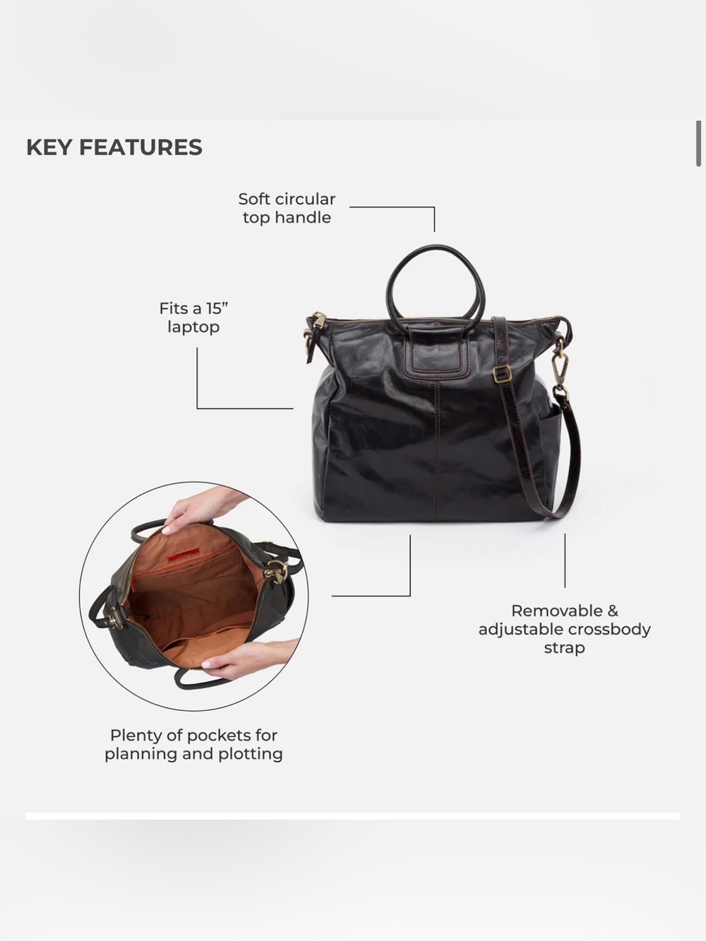 HOBO Sheila Large Satchel in black polished leather - NEW - Picture 6 of 6